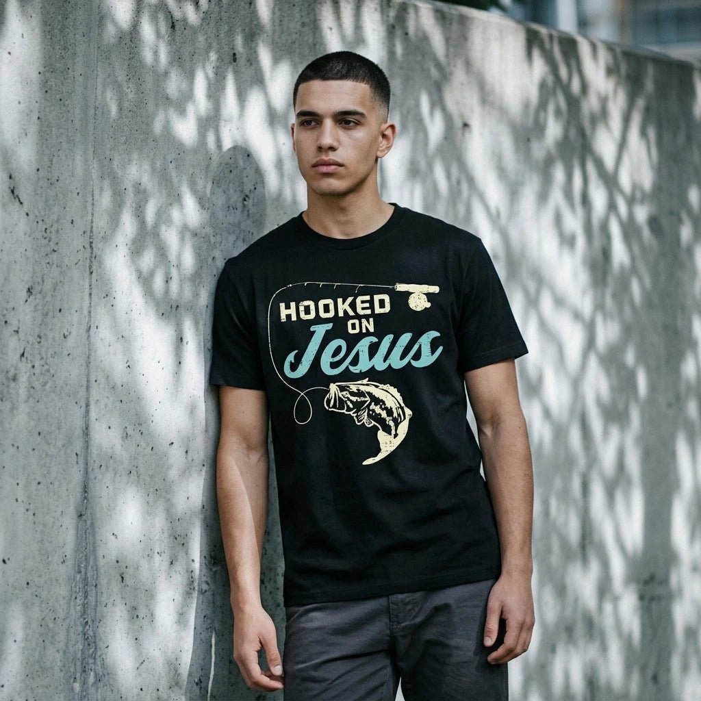 American Made Jesus Fishing Tee S Men's T-Shirt Soulful Faith Christian Apparel & Jewelry
