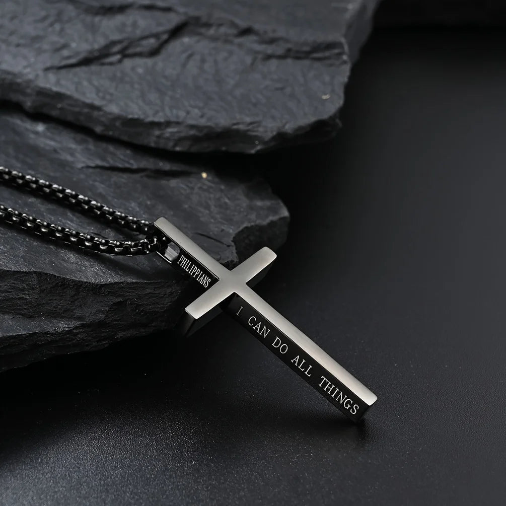 Philippians 4:13 Cross Necklace Black Men's Necklace Soulful Faith Christian Apparel & Jewelry