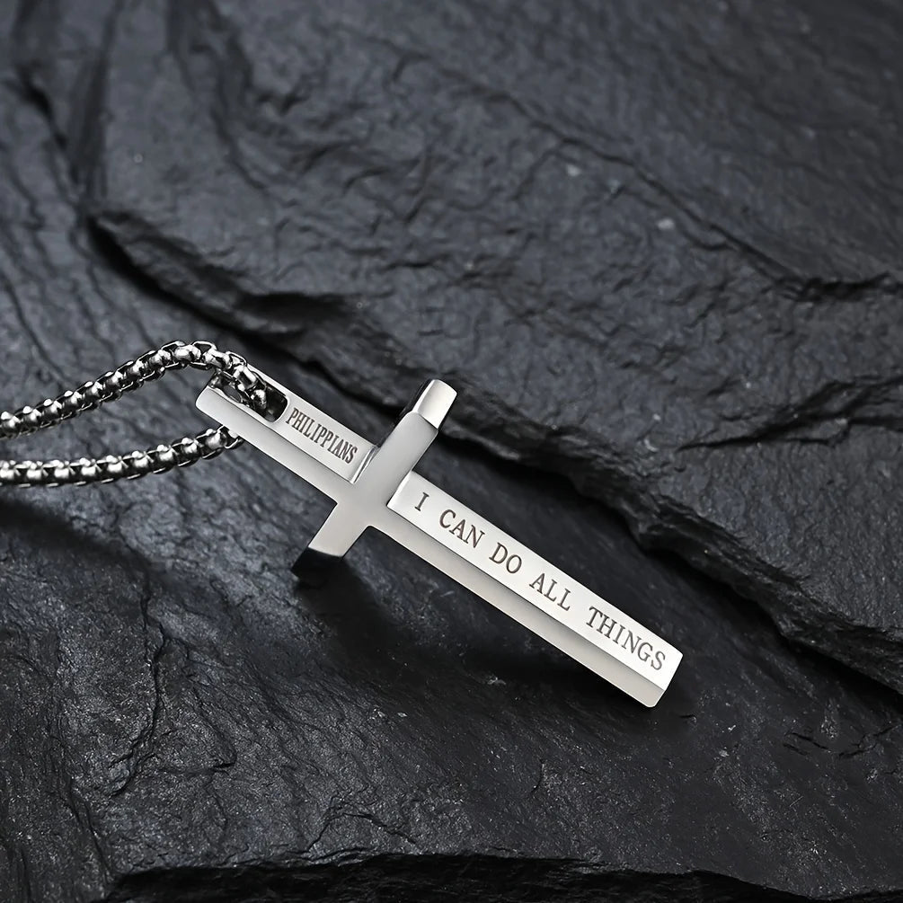 Philippians 4:13 Cross Necklace Silver Men's Necklace Soulful Faith Christian Apparel & Jewelry