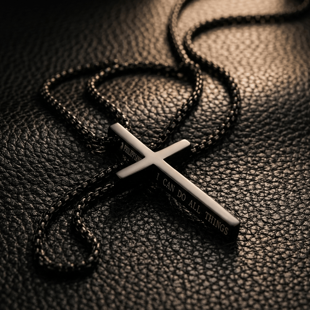 Philippians 4:13 Cross Necklace Silver Men's Necklace Soulful Faith Christian Apparel & Jewelry