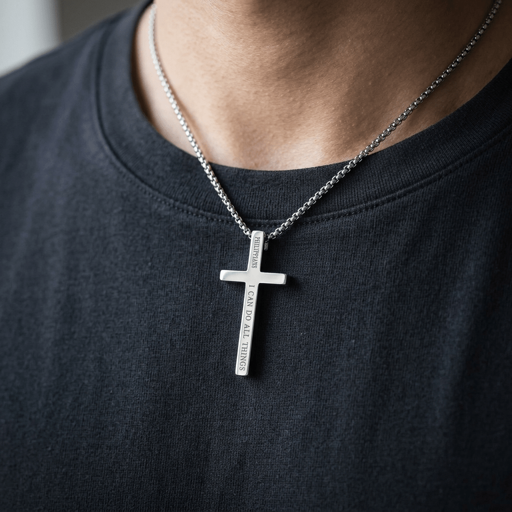 Philippians 4:13 Cross Necklace Silver Men's Necklace Soulful Faith Christian Apparel & Jewelry