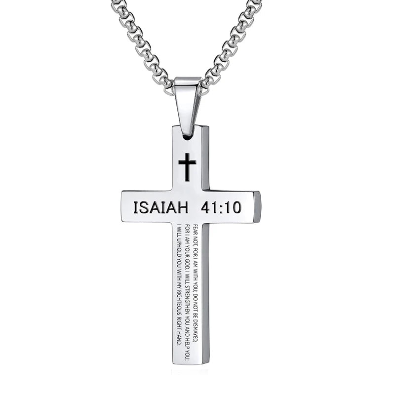 Bible Verse Cross Necklace Isaiah 41:10 Men's Necklace Soulful Faith Christian Apparel & Jewelry
