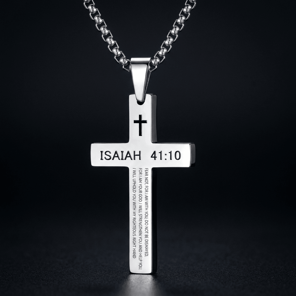Bible Verse Cross Necklace Isaiah 41:10 Men's Necklace Soulful Faith Christian Apparel & Jewelry