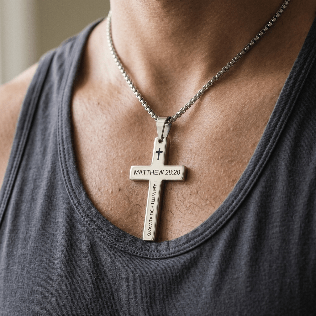 Bible Verse Cross Necklace Philippians 4:13 Men's Necklace Soulful Faith Christian Apparel & Jewelry