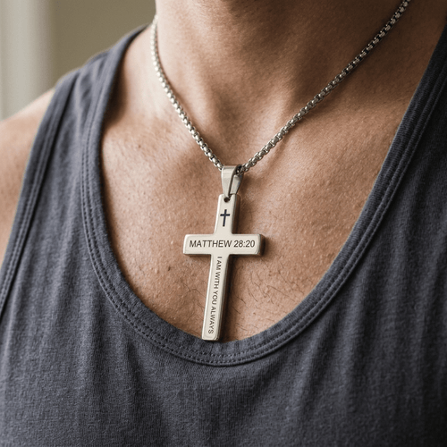 Bible Verse Cross Necklace Philippians 4:13 Men's Necklace Soulful Faith Christian Apparel & Jewelry