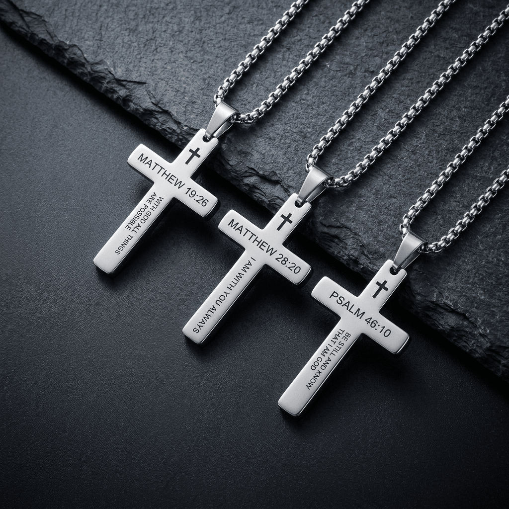 Bible Verse Cross Necklace Philippians 4:13 Men's Necklace Soulful Faith Christian Apparel & Jewelry