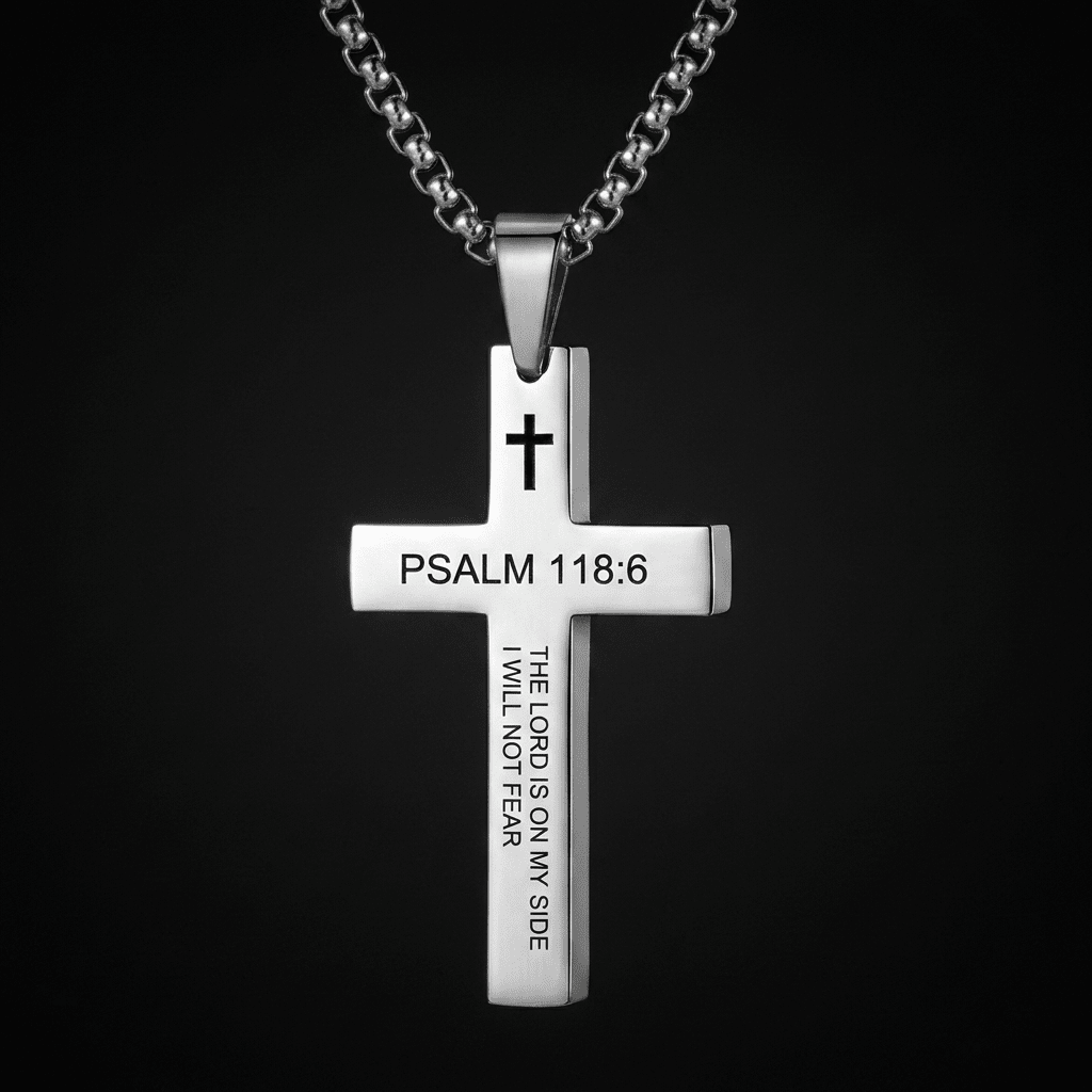 Bible Verse Cross Necklace Psalm 118:6 Men's Necklace Soulful Faith Christian Apparel & Jewelry