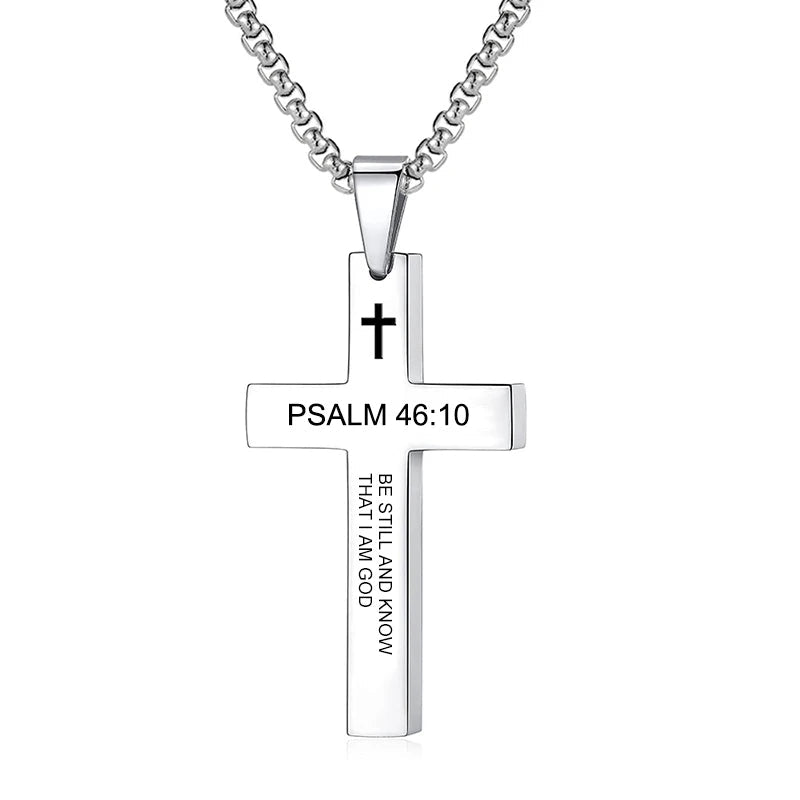 Bible Verse Cross Necklace Psalm 46:10 Men's Necklace Soulful Faith Christian Apparel & Jewelry