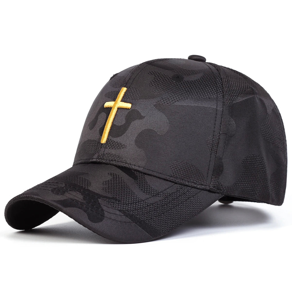 Christian Camouflage Cross Cap Camouflage & Gold Baseball Cap Soulful Faith Christian Apparel & Jewelry