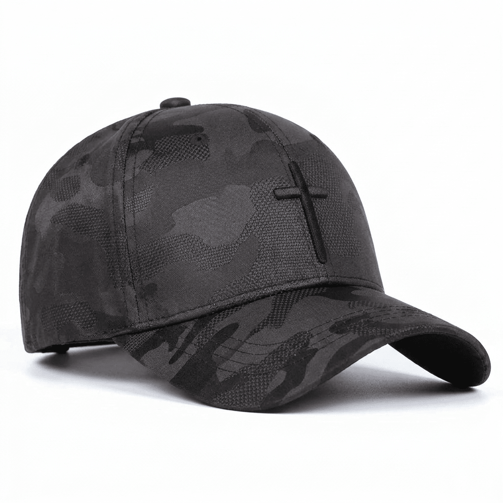 Christian Camouflage Cross Cap Camouflage & White Baseball Cap Soulful Faith Christian Apparel & Jewelry
