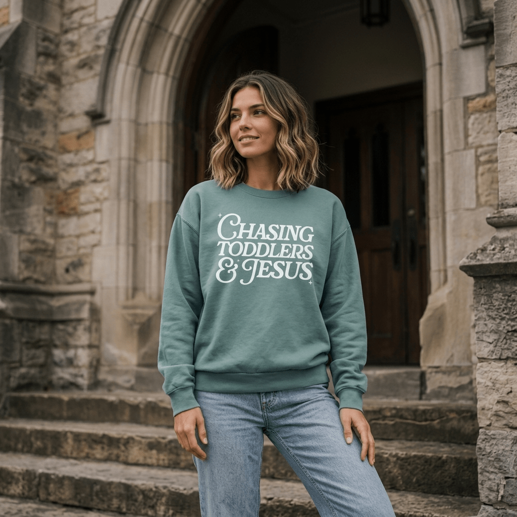 Chasing Toddlers & Jesus Sweatshirt Arctic Women's Sweatshirt Soulful Faith Christian Apparel & Jewelry