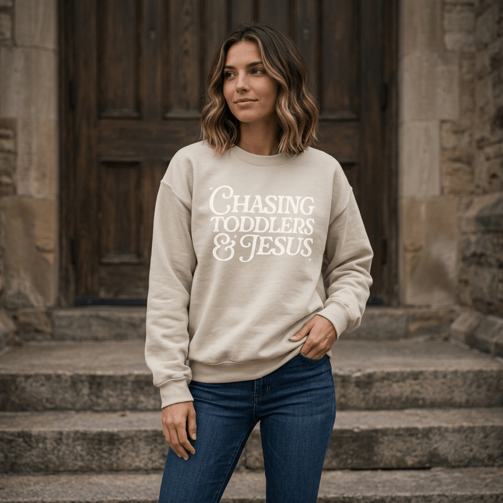 Chasing Toddlers & Jesus Sweatshirt Arctic Women's Sweatshirt Soulful Faith Christian Apparel & Jewelry