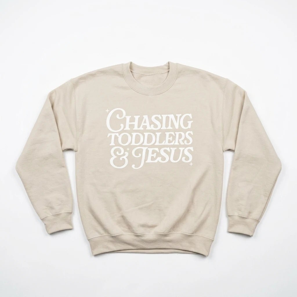 Chasing Toddlers & Jesus Sweatshirt Bone Women's Sweatshirt Soulful Faith Christian Apparel & Jewelry