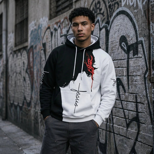 Christ Jesus Graphic Hoodie Black & White Men's Hoodie Soulful Faith Christian Apparel & Jewelry