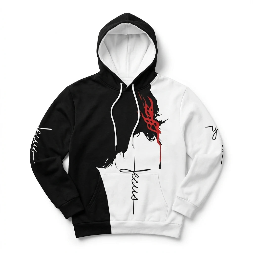 Christ Jesus Graphic Hoodie Black & White Men's Hoodie Soulful Faith Christian Apparel & Jewelry