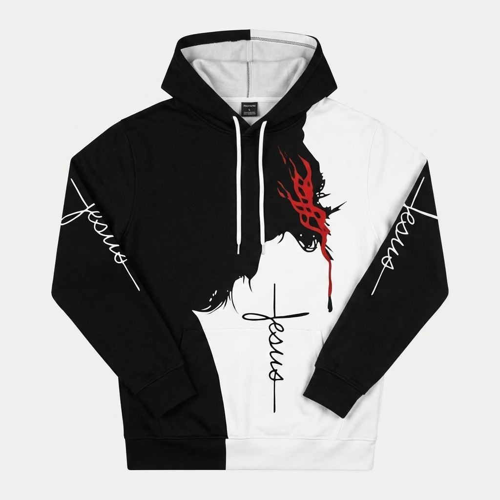 Christ Jesus Graphic Hoodie Black & White Men's Hoodie Soulful Faith Christian Apparel & Jewelry