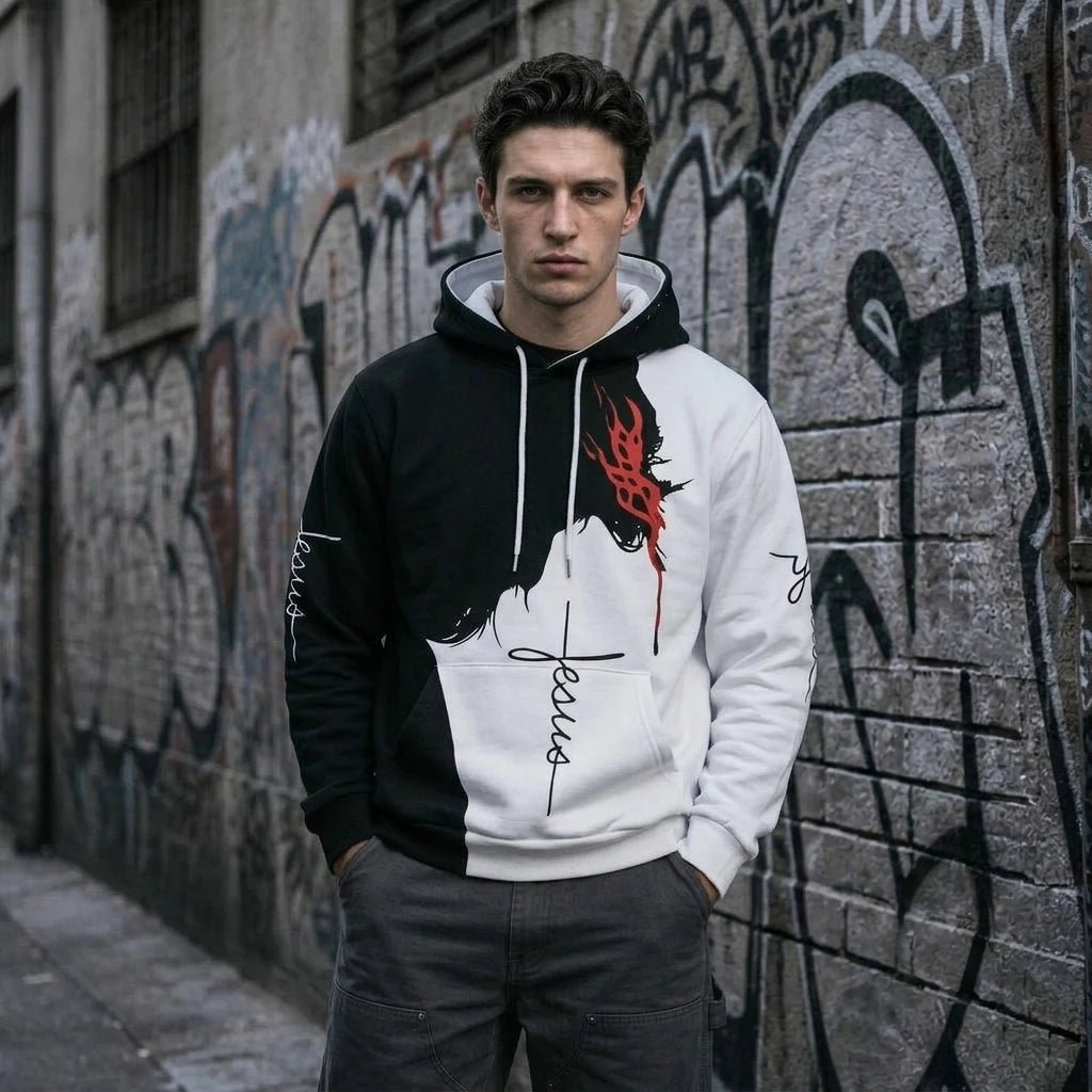 Christ Jesus Graphic Hoodie Black & White Men's Hoodie Soulful Faith Christian Apparel & Jewelry