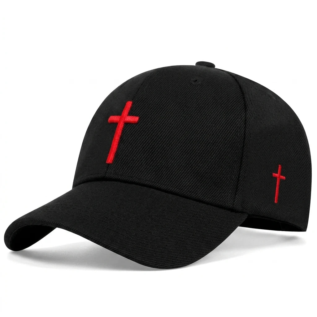 Cross Embroidered Cap Black & Red Baseball Cap Soulful Faith Christian Apparel & Jewelry