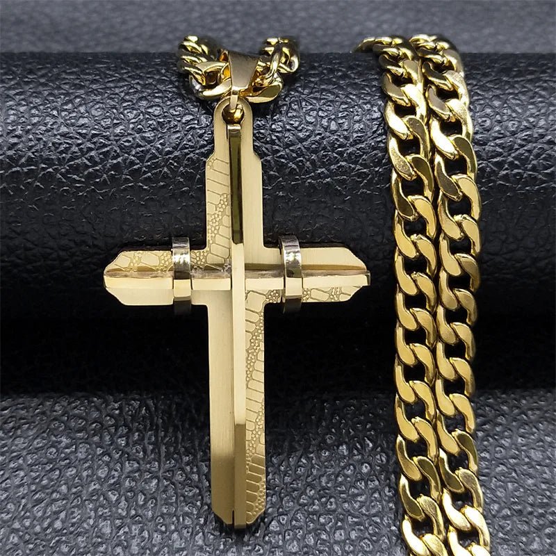 Cuban Link Cross Pendant Necklace Gold Men's Necklace Soulful Faith Christian Apparel & Jewelry