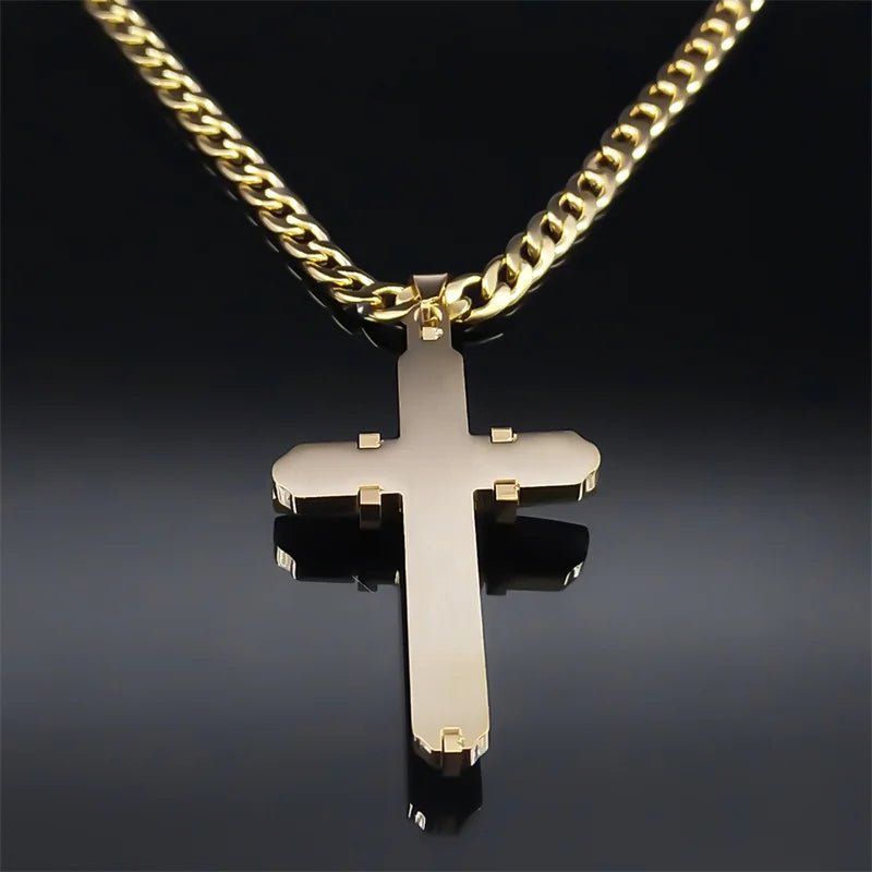 Cuban Link Cross Pendant Necklace Gold Men's Necklace Soulful Faith Christian Apparel & Jewelry