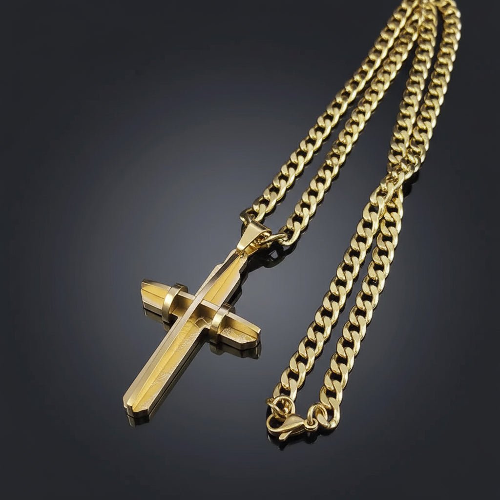 Cuban Link Cross Pendant Necklace Gold Men's Necklace Soulful Faith Christian Apparel & Jewelry