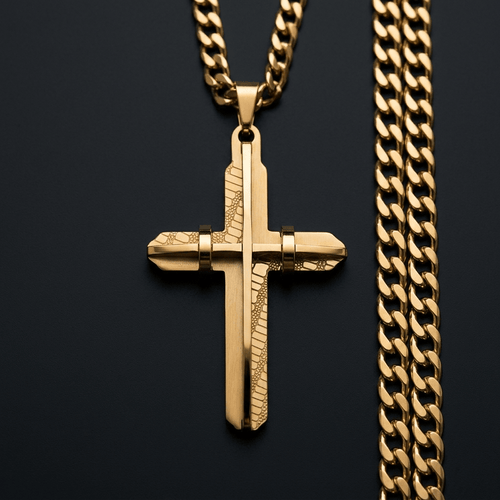 Cuban Link Cross Pendant Necklace Gold Men's Necklace Soulful Faith Christian Apparel & Jewelry