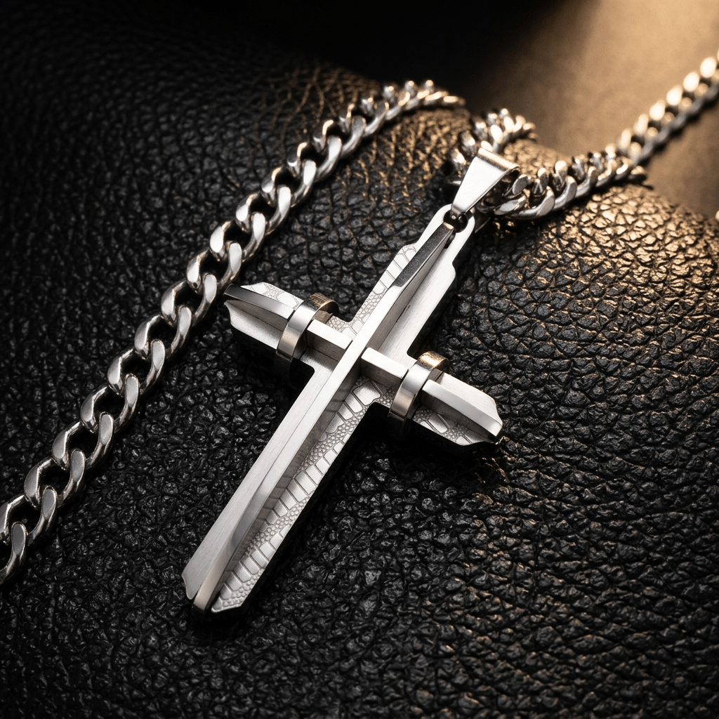 Cuban Link Cross Pendant Necklace Silver Men's Necklace Soulful Faith Christian Apparel & Jewelry