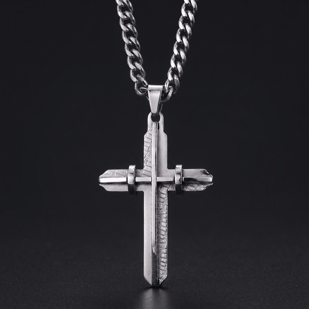 Cuban Link Cross Pendant Necklace Silver Men's Necklace Soulful Faith Christian Apparel & Jewelry