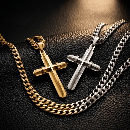 Cuban Link Cross Pendant Necklace Silver Men's Necklace Soulful Faith Christian Apparel & Jewelry