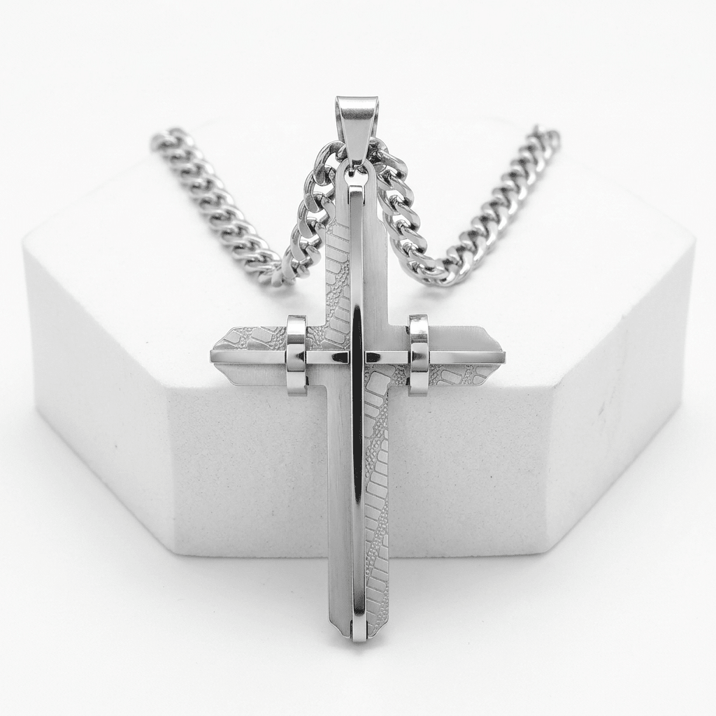 Cuban Link Cross Pendant Necklace Silver Men's Necklace Soulful Faith Christian Apparel & Jewelry