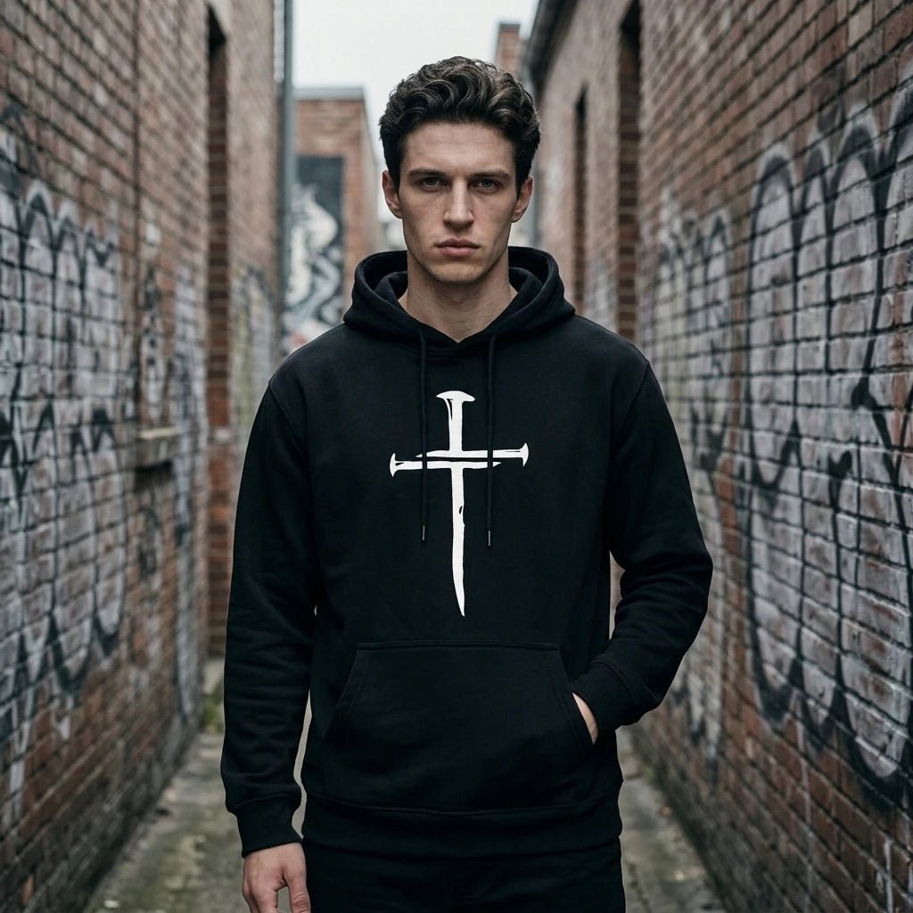 Cross Print Hoodie Black Men's Hoodie Soulful Faith Christian Apparel & Jewelry