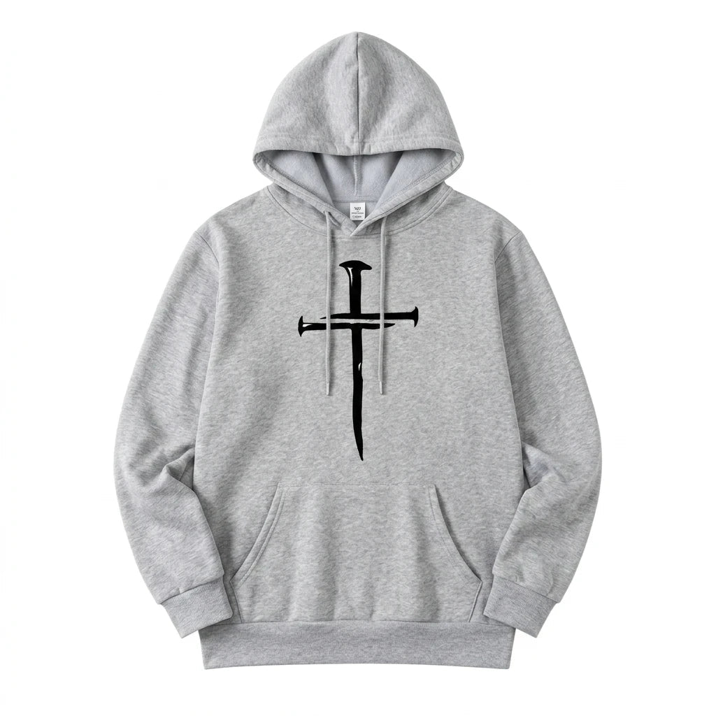 Cross Print Hoodie Gray Men's Hoodie Soulful Faith Christian Apparel & Jewelry