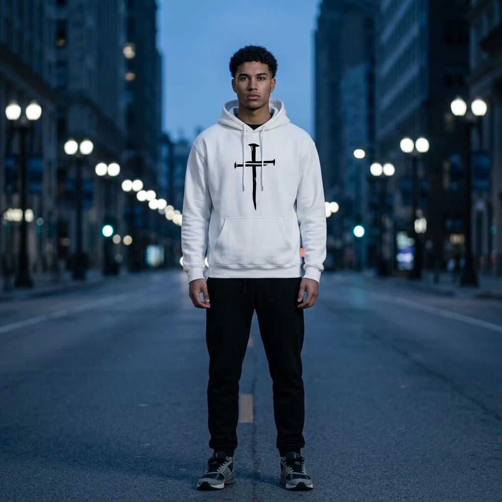 Cross Print Hoodie Gray Men's Hoodie Soulful Faith Christian Apparel & Jewelry