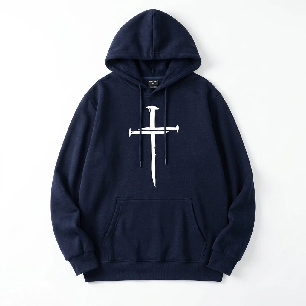 Cross Print Hoodie Navy Men's Hoodie Soulful Faith Christian Apparel & Jewelry