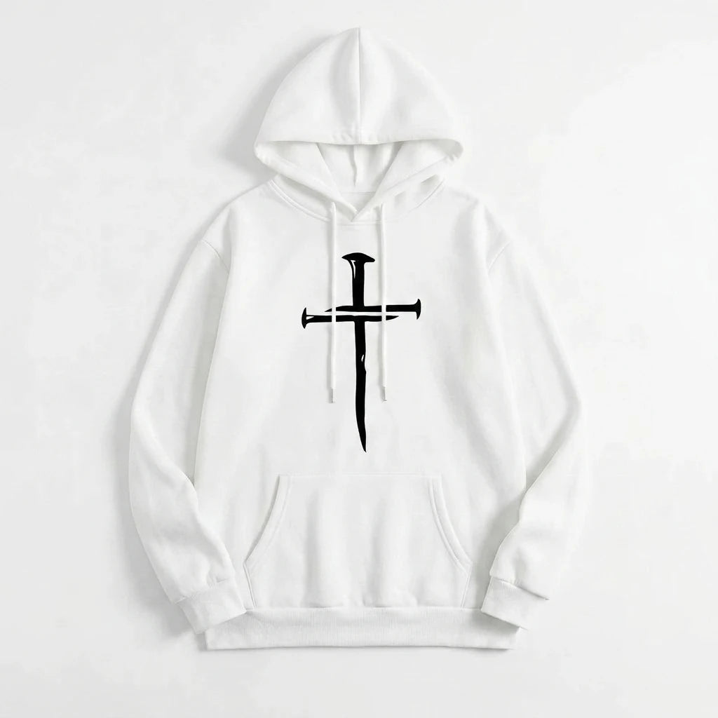 Cross Print Hoodie White Men's Hoodie Soulful Faith Christian Apparel & Jewelry