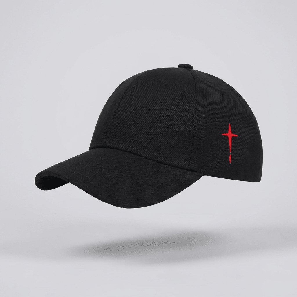Cross Water Drop Cap Black & Red Baseball Cap Soulful Faith Christian Apparel & Jewelry