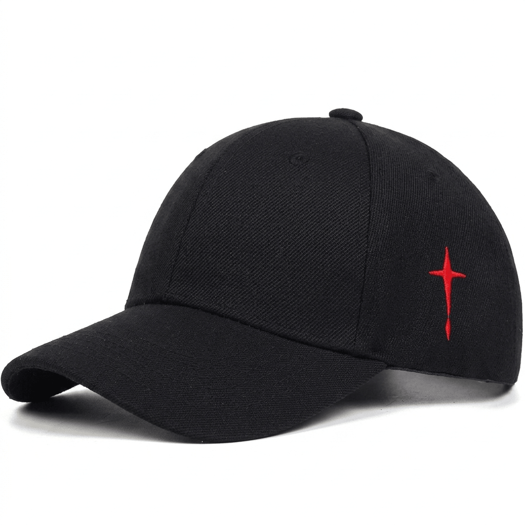 Cross Water Drop Cap Black & Red Baseball Cap Soulful Faith Christian Apparel & Jewelry