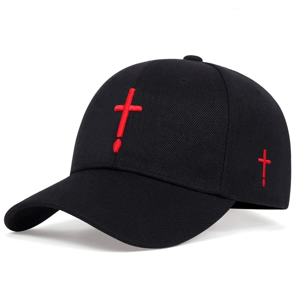 Cross Water Drop Cap Black & Red Baseball Cap Soulful Faith Christian Apparel & Jewelry