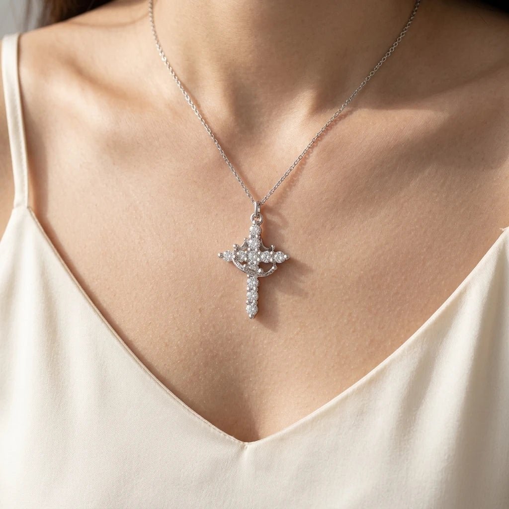 Crown of Thorns Cross Necklace Gold & CZ Earrings Women's Necklace Soulful Faith Christian Apparel & Jewelry