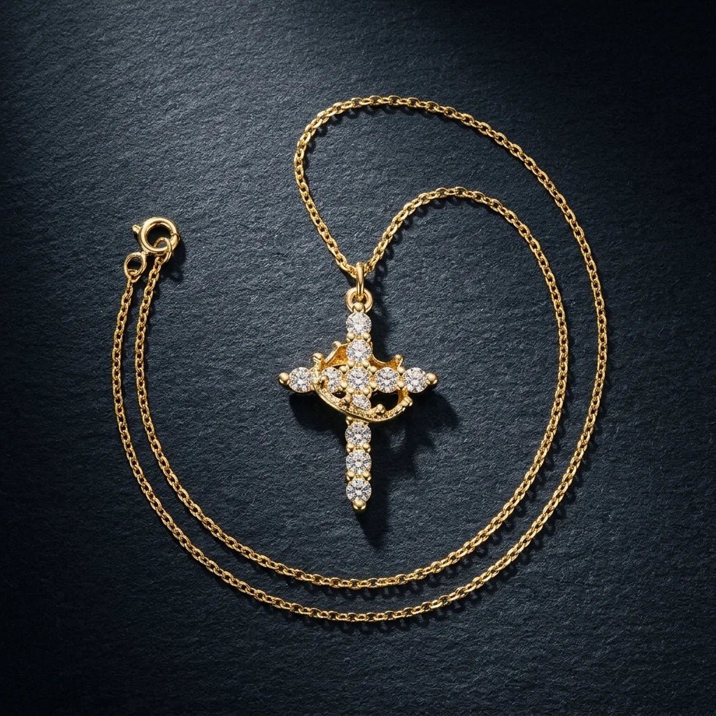 Crown of Thorns Cross Necklace Gold & CZ Women's Necklace Soulful Faith Christian Apparel & Jewelry