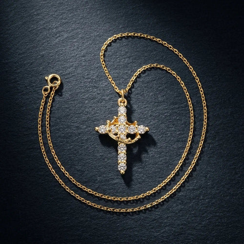 Crown of Thorns Cross Necklace Gold & CZ Women's Necklace Soulful Faith Christian Apparel & Jewelry