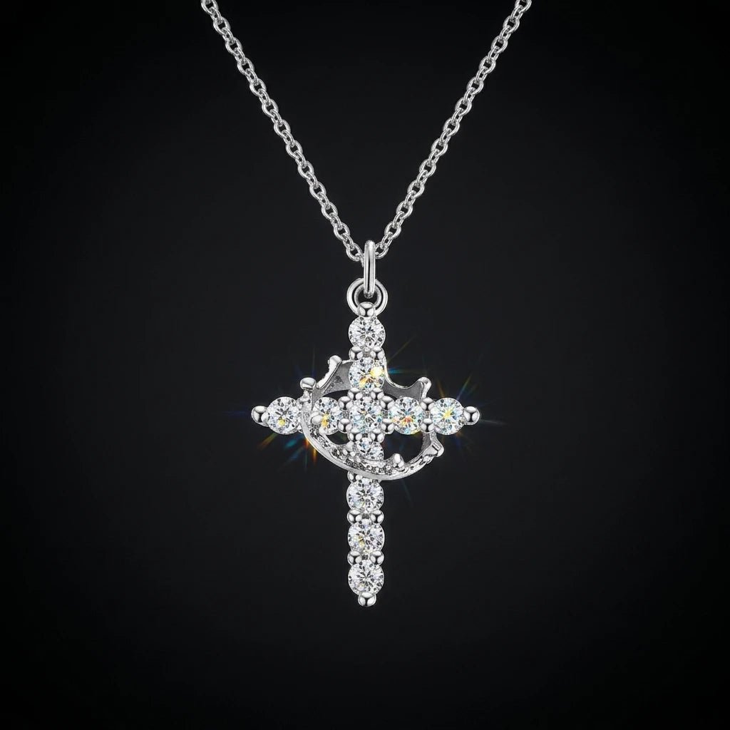 Crown of Thorns Cross Necklace Silver & CZ Women's Necklace Soulful Faith Christian Apparel & Jewelry
