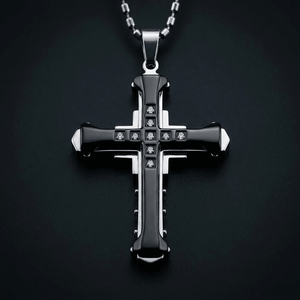Crystal Cross Pendant Necklace Black Men's Necklace Soulful Faith Christian Apparel & Jewelry