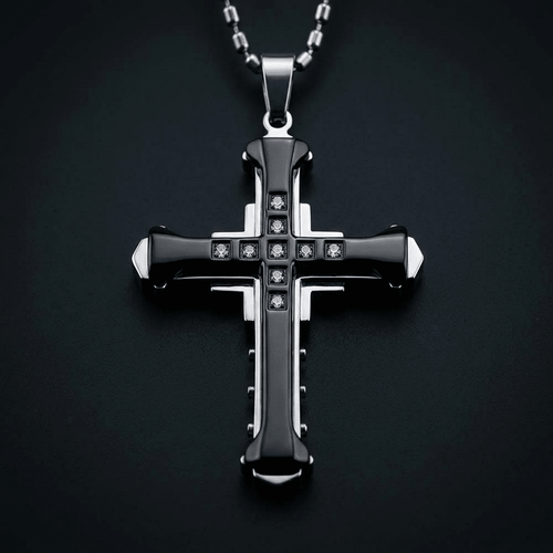 Crystal Cross Pendant Necklace Black Men's Necklace Soulful Faith Christian Apparel & Jewelry