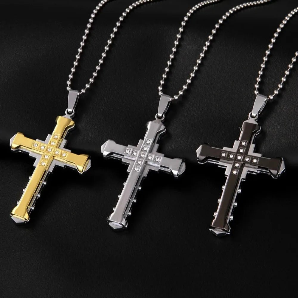 Crystal Cross Pendant Necklace Black Men's Necklace Soulful Faith Christian Apparel & Jewelry