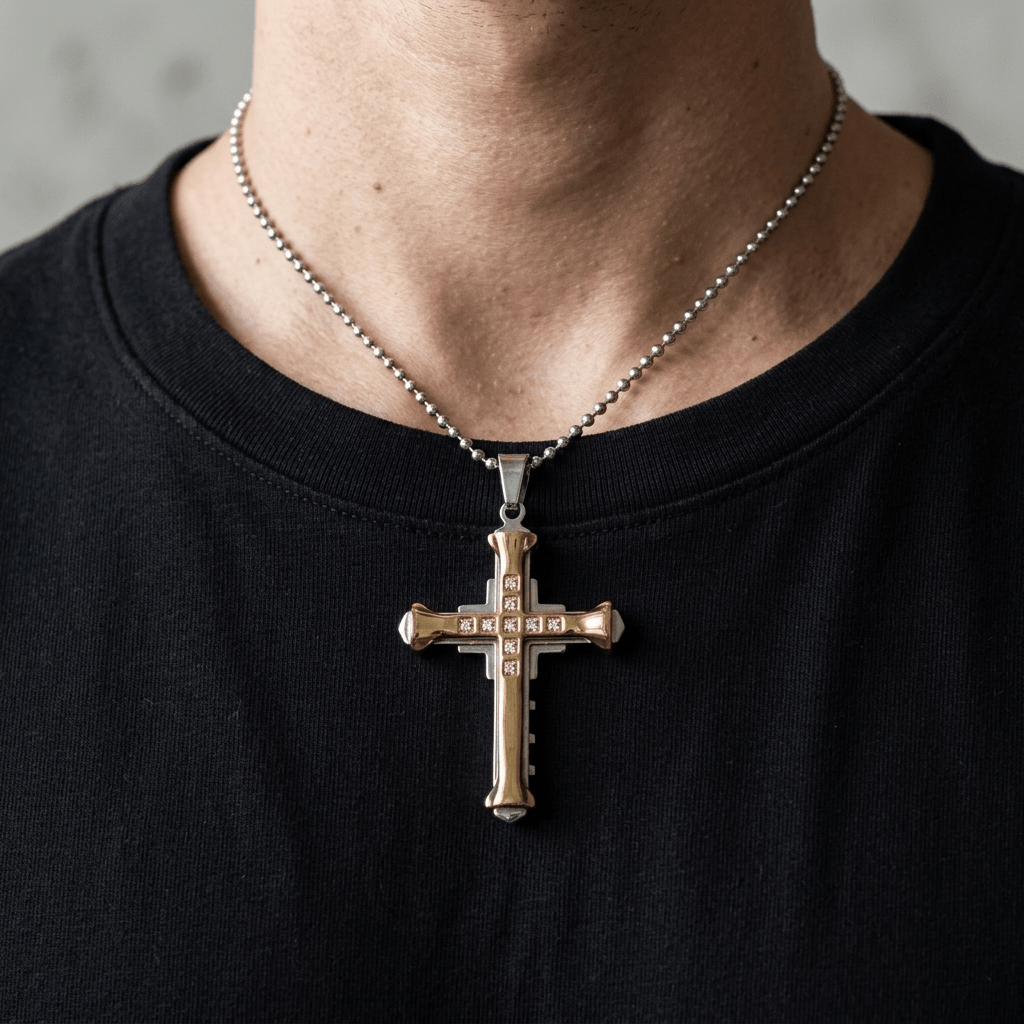 Crystal Cross Pendant Necklace Gold Men's Necklace Soulful Faith Christian Apparel & Jewelry