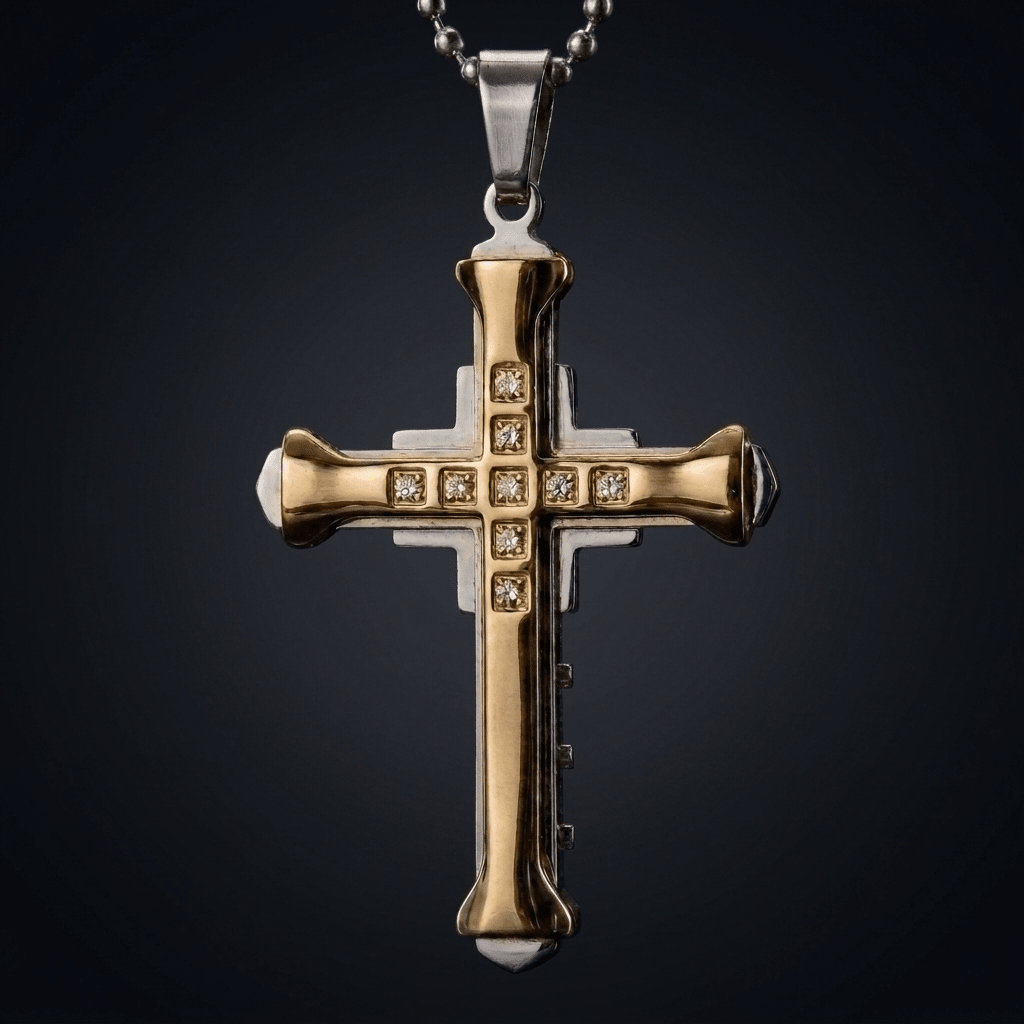 Crystal Cross Pendant Necklace Gold Men's Necklace Soulful Faith Christian Apparel & Jewelry