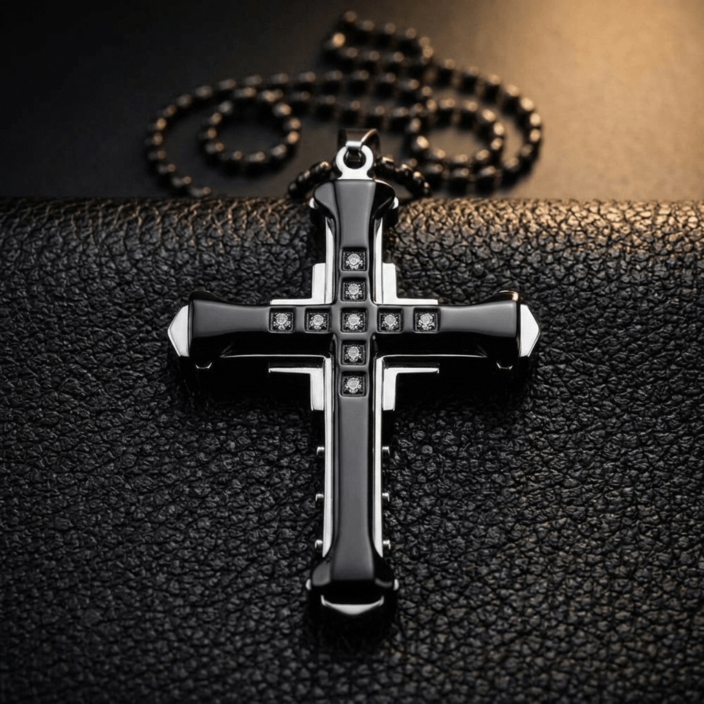 Crystal Cross Pendant Necklace Silver Men's Necklace Soulful Faith Christian Apparel & Jewelry