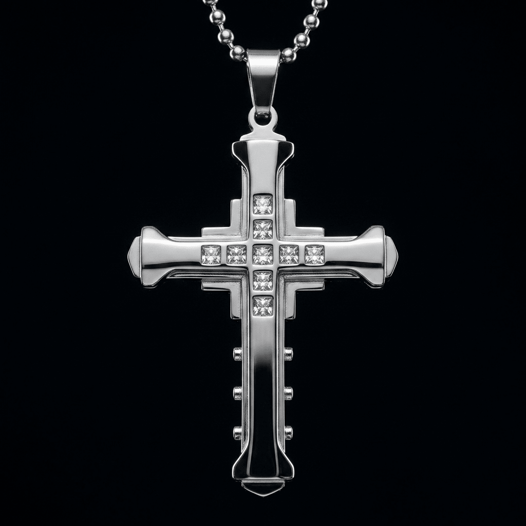 Crystal Cross Pendant Necklace Silver Men's Necklace Soulful Faith Christian Apparel & Jewelry