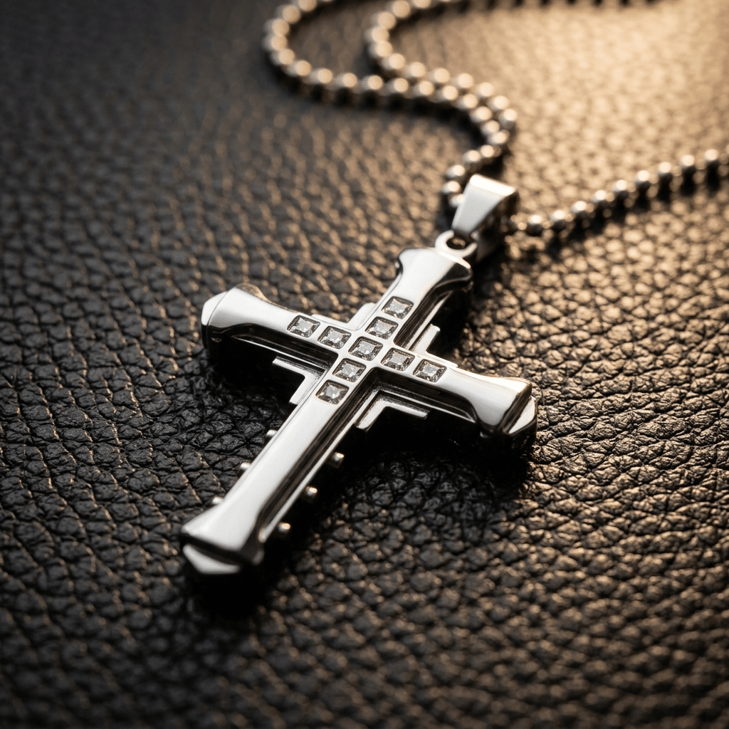 Crystal Cross Pendant Necklace Silver Men's Necklace Soulful Faith Christian Apparel & Jewelry